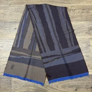 ysl yves saint laurent reversible wool scarf Brown Blue